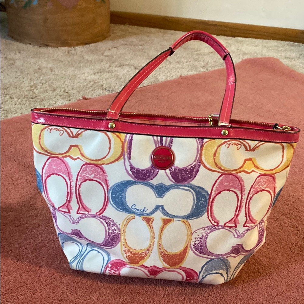 Coach Pink and Orange Tote Bag with Signature Design